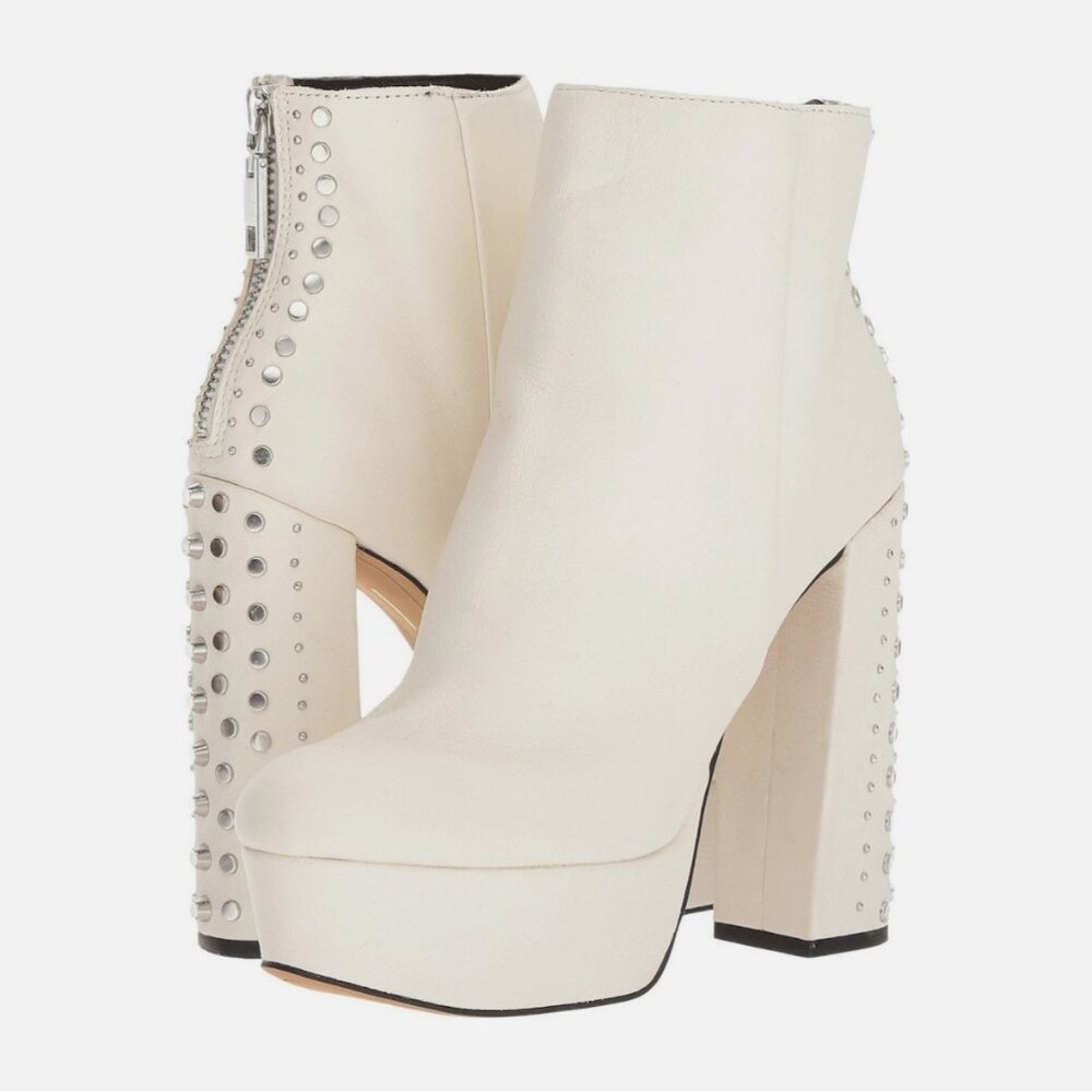Dolce Vita Liv Off White Leather Studded Ankle Platform Boot